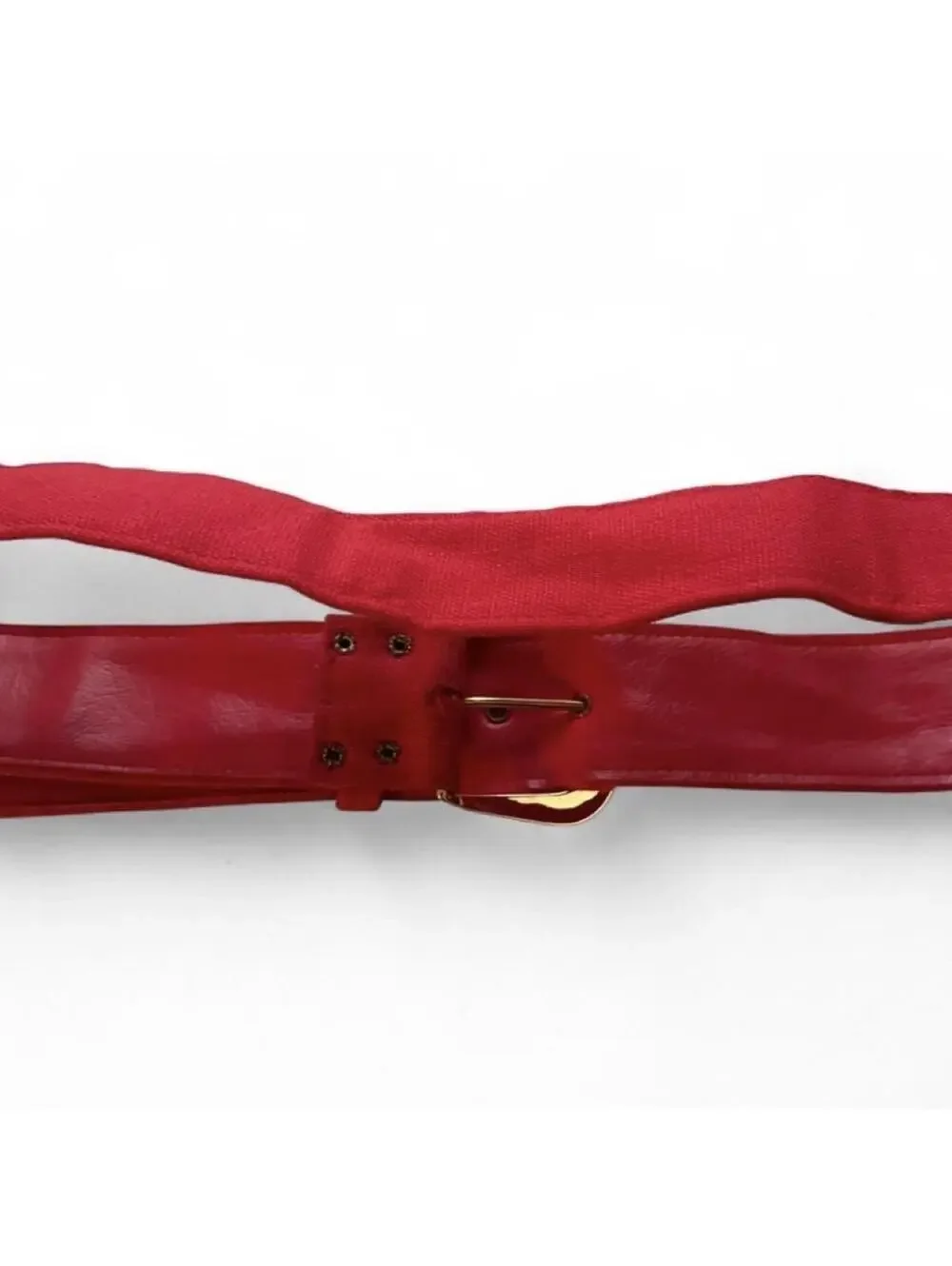 Vintage 80s/90s Wide Waist Belt red with Chunky Gold Buckle size s/m